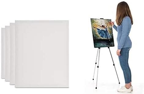 Set of 4 Blank Stretched Canvas On Square 20cm X 20cm (8 X 8) Wooden Frames- Ideal for Painting & Decorating, Suitable for Both Oil and Acrylic Paints, Can Be Used by All Ages.