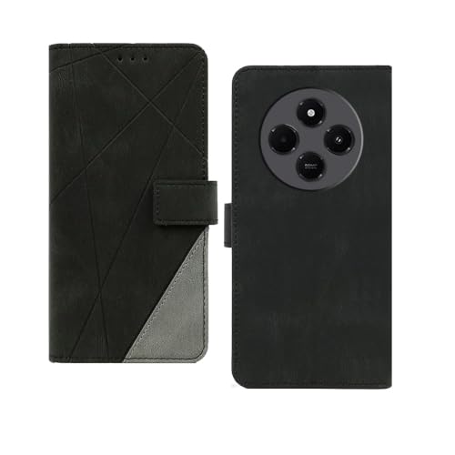 Image of amazon basics Redmi A4 5G Flip Cover | Card Pockets Wallet & Stand | Flip Cover for Redmi A4 5G (Black with Grey)
