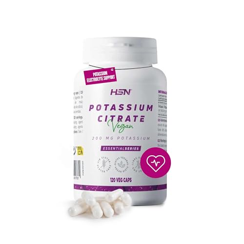 HSN Citrato de Potasio 1664mg (600mg Potasio Elemental) por dosis diaria | 120 Cápsulas Vegetales | El potasio contribuye al funcionamiento normal del sistema nervioso | No-GMO, Vegano, Sin Gluten