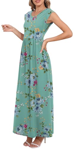 Image of DB MOON Womens 2026 Maxi Dresses Empire Waist Long Summer Dress Casual Cap Short Sleeve Sundress with Pockets