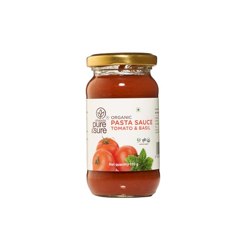 Image of Pure & Sure Organic Pasta Sauce (Tomato & Basil) 190Gm | Italian Style Sauce | Made with Fresh Tomatoes & Basil | Ready to Use | No Preservatives, No Added MSG