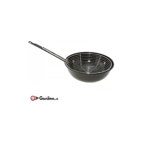 La Ideal 20920 - Sartén esmaltada con cesta para freír, 20 cm, acero, color negro Cover
