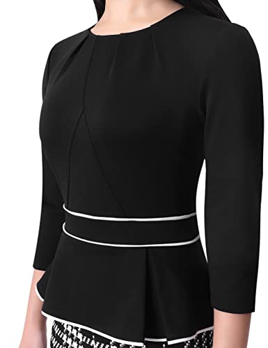 Image of VFSHOW Womens Pleated Crew Neck Peplum Slim Work Business Dress Elegant 3 /4 Sleeves Office Church Bodycon Pencil Sheath Dress