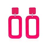 Aishgjia 70S Vintage Minimalist Multicolor Acrylic Geometric Square Hollow Drop Dangle Neon Earrings Retro 80s Party Costume Accessory for Women Jewelry Gifts (Hot Red)