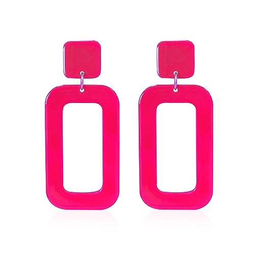 Aishgjia 70S Vintage Minimalist Multicolor Acrylic Geometric Square Hollow Drop Dangle Neon Earrings Retro 80s Party Costume Accessory for Women Jewelry Gifts (Hot Red)