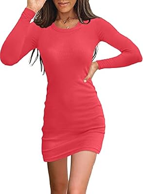 Samefar Women's Ladies Long Sleeve Bodycon Dress for Women Ribbed Knit Short Mini Autumn Club Cockta...