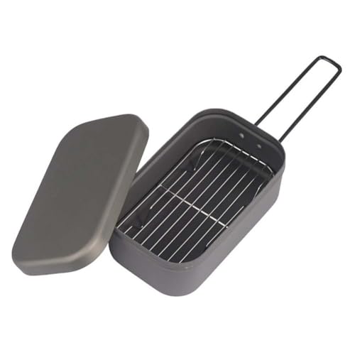 NbgrvB Lonchera portátil de aluminio para camping con vaporizador y parrilla, 2/4 piezas, contenedor ligero de comida de picnic para cocinar al aire libre, negro/plateado negro, 2 unidades