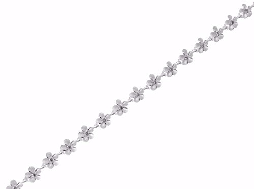 Arthur's Jewelry 925 sterling silver Hawaiian plumeria flower link cz 6mm bracelet 7"2