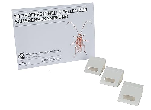 Köder-Discount 18 Schabenfallen + Broschüre mit Anleitung - Kakerlaken- Klebefalle mit integriertem Lockstoff - ungiftig - Komplettpaket - effektiv - zuverlässig - einsatzfertig
