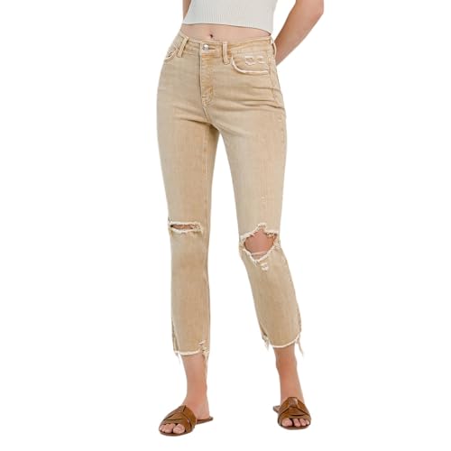 Flying Monkey Mid Rise Slim Straight Jeans Tan3