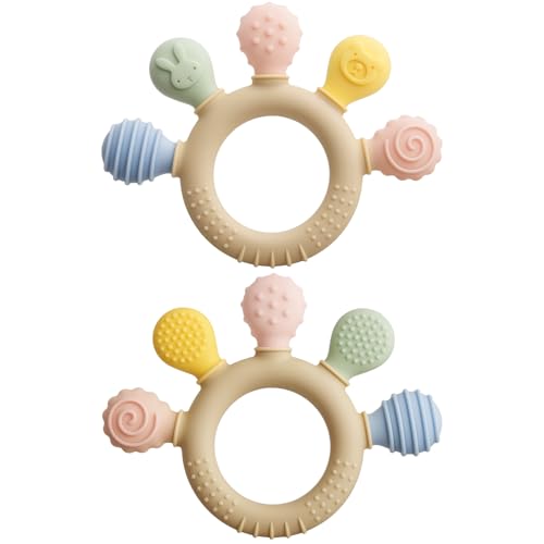 2 Stück Beißring für Babys, Beißspielzeug Zahnungshilfe aus Silikon Beißringe Zahnen & Greifring für Baby