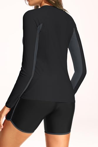 Women 3 Piece Rash Guard - Long Sleeve Swimsuit Built in Bra Swim Shirt Zip Bathing Suit with Pocket Shorts2