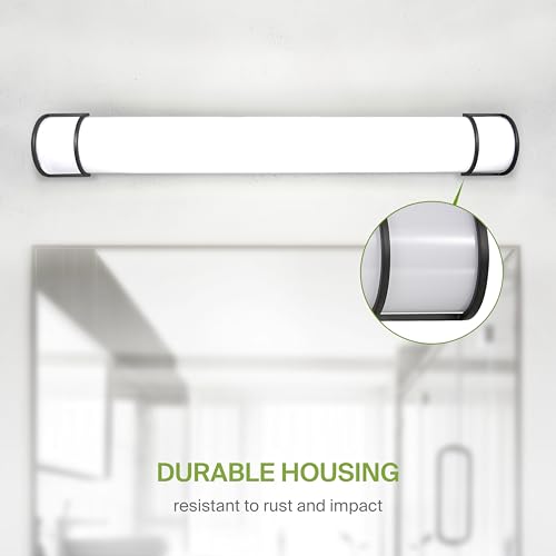 Image of ASD LED 48 inch Vanity Flush Mount Light Fixture, Linear Bathroom Lighting Bar | 3CCT, Dimmable, Energy Star, ETL Listed | 35W 3200LM 3000-5000K 120V | Long Bath Wall Sconce Over Mirror | Black, 2 Pack