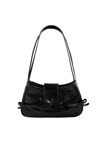 MakeMeChic Women's Bow Shoulder Handbag PU Leather Top Handle Y2K Underarm Bags