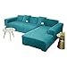 Terciopelo Funda para Sofa en Forma L, Elástica Funda de Sofá Funda de Chaise Longue Suave Antideslizante Funda para sofá Funda Cubre Sofá Protector para Sofás -Azul Turquesa-4 plazas 235-300cm