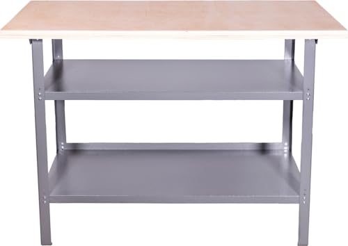 TrendLine Werkbank Arbeitsbank Tischlerbank 120 x 60 x 85cm 2 Ablageböden Arbeitstisch Werktisch grau pulverbeschichtet