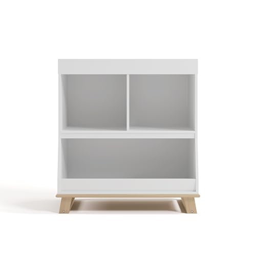 Image of Storkcraft Modern Nursery Changing Table Dresser (White with Driftwood) - GREENGUARD Gold Certified, Baby Dresser with Changing Table Top