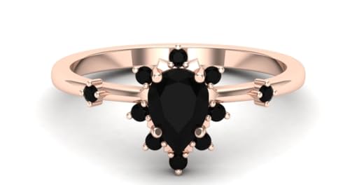 2.15ct AAA onyx gemstone anniversary ring 14k rose gold solitaire women engagement ring wedding band bridal rings set black gemstone ring for love (Black Gold, 6)