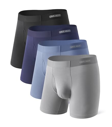 DAVID ARCHY Mens Underwear Silky Soft Second Skin Modal Boxer Briefs Waistfree Seamless Waistband Underwear for Men Pack of 4 (L, Black/Navy Blue/Gray Blue/Gray)