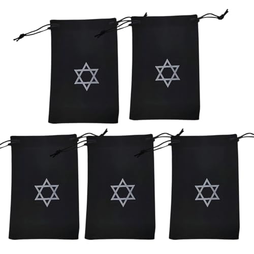 [セドナの魔法] 魔法のシンボル 六芒星(ヘキサグラム)のベルベットの調のポーチ（10cmx18cm) ５枚セット カードやルーンストーン 魔法陣 ダビデの星の紋章