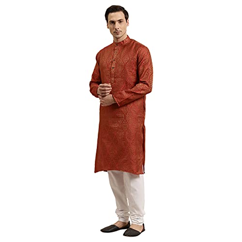 Image of Sojanya (Since 1958 Men'S Cotton Linen Blue Foil Printed Only Long Kurta