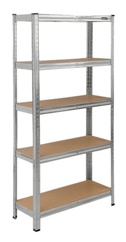 Étagère de Rangement Métallique Dedra – 154x75x30 cm – 5 Plateaux MDF – Charge 875 kg (175 kg/Niveau) – Structure Galvanisée Modulable – Idéal...