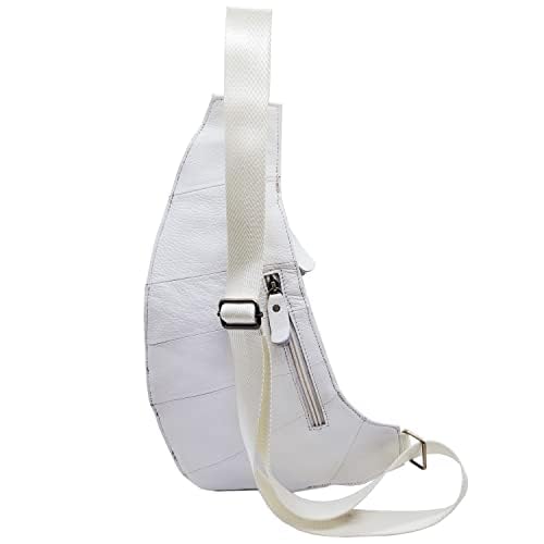 Small Leather Sling Bag Casual Crossbody Daypack for Men Women Outdoor Travel Camping Hiking Fishing Shoulder Chest Pack (White)4