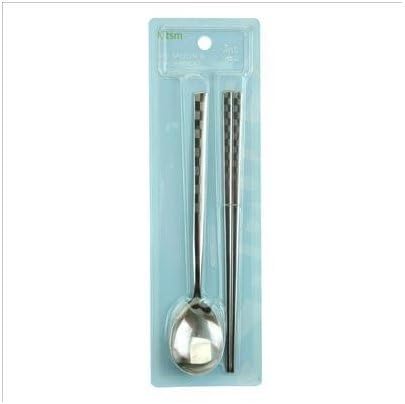 Korean Spoon and Stainless Steel Chopsticks Set Square Pattern