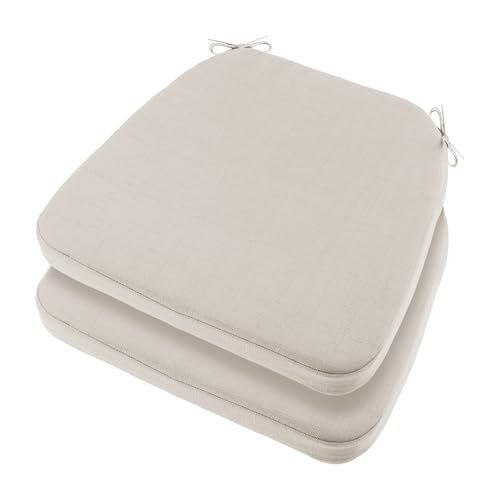 Beige Dining Chair Cushions with Ties, Waterproof Outdoor Seat Pads with Non-Slip Backing, Machine Washable Removable Cover, 16"x16"x2", Set of 2