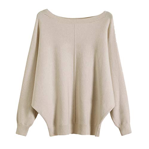 GABERLY Boat Neck Batwing Sleeves Dolman Knitted...