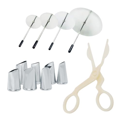 ccHuDE Cake Decorating Tool Kit 7 Pcs Stainless Steel Icing Piping Nozzle Tips 4 Pcs Cake Decor Nail Baking Tools with Cake Flower Lifter Scissor for Icing Flowers Decoration