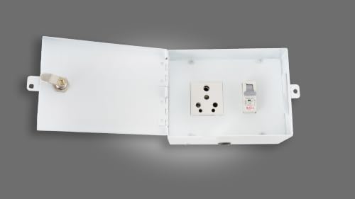 Image of GDP Enterprise India Outdoor All Electric Vehicle Charger Wall Mount Safety Box with 32 Amp MCB Circuit Breaker / 16Amp Socket। Powder Coated Metal Box with Lock & Key Lock