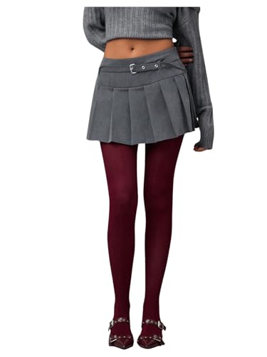 Floerns Women's Pleated Hem Low Waisted Mini Skirt A Line Preppy Belted Skirts