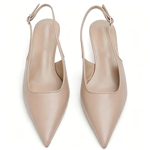 Image of KysBloes Pointed Toe Slingback Kitten Heels for Women Low Heel Pointed Toe Pumps Formal Dress Shoes Sling Back Heels