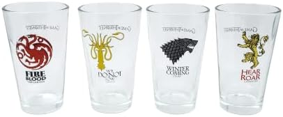 Game of Thrones Collectible Pint Glass Set - Stark, Targaryen, Lannister, Greyjoy - Premium Quality - 16 oz. Capacity - Perfect for Beer