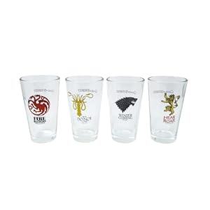 Game of Thrones Collectible Pint Glass Set – Stark, Targaryen, Lannister, Greyjoy – Premium Quality – 16 oz. Capacity – Perfect for Beer