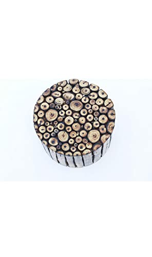 Wooden Round Shape Stool In Brown Colour Natural Wood Logs Antique Stool For Kitchen For Pooja For Party For Pot For Sitting For Coffee Tea Apre-Assemble - (12X12X12 Inch)