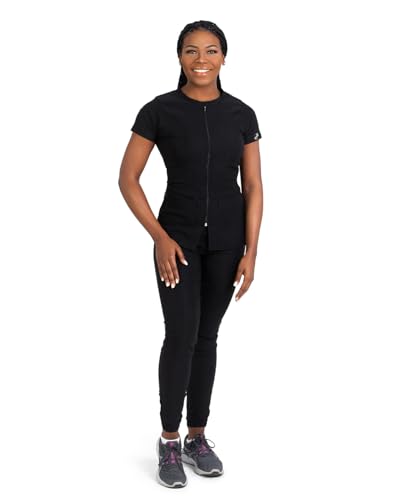 Ensemble médical noir zippé anti-frottement avec poches ergonomiques