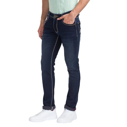Image of Parx Men's Cotton Blend Dobby Pattern Slim Tapered Fit Flat Front Jeans