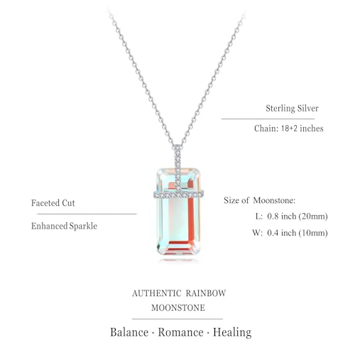 EVERLEAD Healing and Romantic Rainbow Moonstone Necklace for Women - Big Authentic Moonstone - Premium Sterling Silver Chain & Diamond Cutting - Light Luxury Gift for Women.3