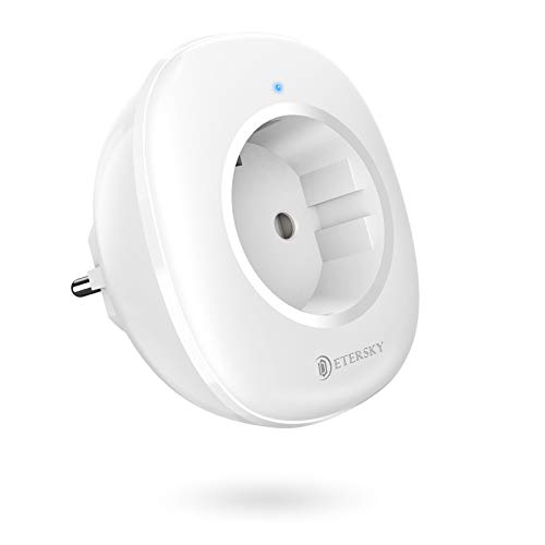 Wifi Enchufes Inteligentes, Etersky Alexa Enchufe Inalámbrico 10 A, Compatible con Alexa y Google Home, Smart Plug Control Remoto por APP, 2.4GHz Wifi, con Temporizador, Smart Life (1 Pack)