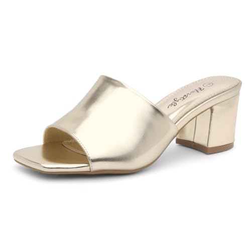 Image of Herstyle Square Open Toe Heeled Sandals for Women 2.5 Inch Low Block Chunky Heel Sandals Slip-On Mules Comfortable Dress Shoes for Party Wedding Office
