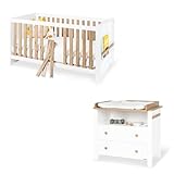 2 penderies extérieures Pinolino Chambre bébé duo lit commode Lova large bois 70x140 cm