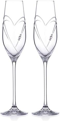 DIAMANTE Swarovski Champagne Flutes Prosecco Glasses Pair 'Hearts' Design with Swarovski Crystals