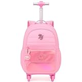 Mochila Escolar com Rodinhas, Bolsos Espaçosos, Alças Reforçadas e Acolchoadas, Compartimento para Notebook, P/Meninas Infantil Criança (Rosa)