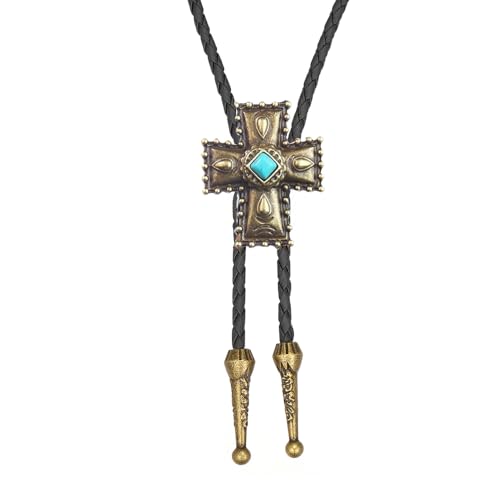 Image of Joxevyia Bolo Tie for Men Vintage Cow Skull Leather Rope Western Cowboy Necktie Vintage Bola Tie Gift for Him