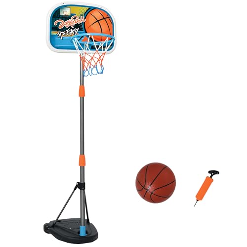 HOMCOM Canasta de Baloncesto para Niños Aro Baloncesto con Soporte Altura Ajustable y Base Rellenable Incluida Interior y Exterior 32x65x126-158 cm Multicolor