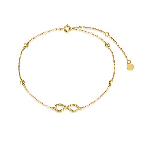 Image of SISGEM 14K Solid Gold Infinity Anklets Jewelry for Women, Real Gold Love Knot Ankle Bracelet Birthday Anniversary Jewelry Gifts for Wife, Mother 8-10 inch