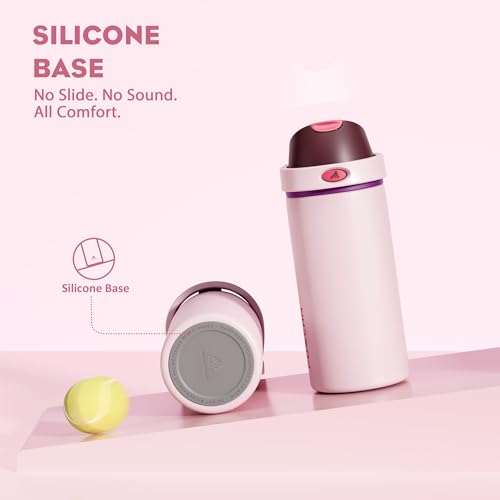 POWCAN 18 oz Stainless Steel Water Bottle: 2-in-1 Push-Button Spout & Quick-Flip Straw, Leakproof, Cold 24 Hrs, Fits Car Cup Holder, Insulated Bottle for Gym, School, Travel, Outdoor Gift (Plum Field) — view 6
