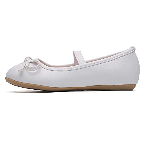 Girl's Ballerina Flat Slip on Ballet Dress Shoes White 8 M US Toddler2